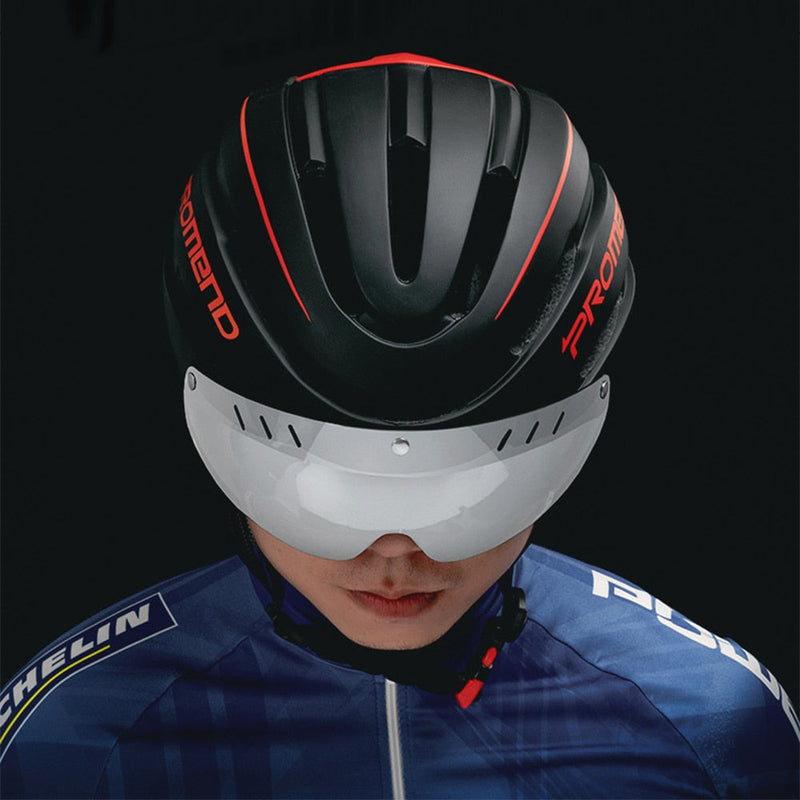 Capacete Ciclismo com Luz Traseira e Viseira Magnética Masculino/Feminino Promend