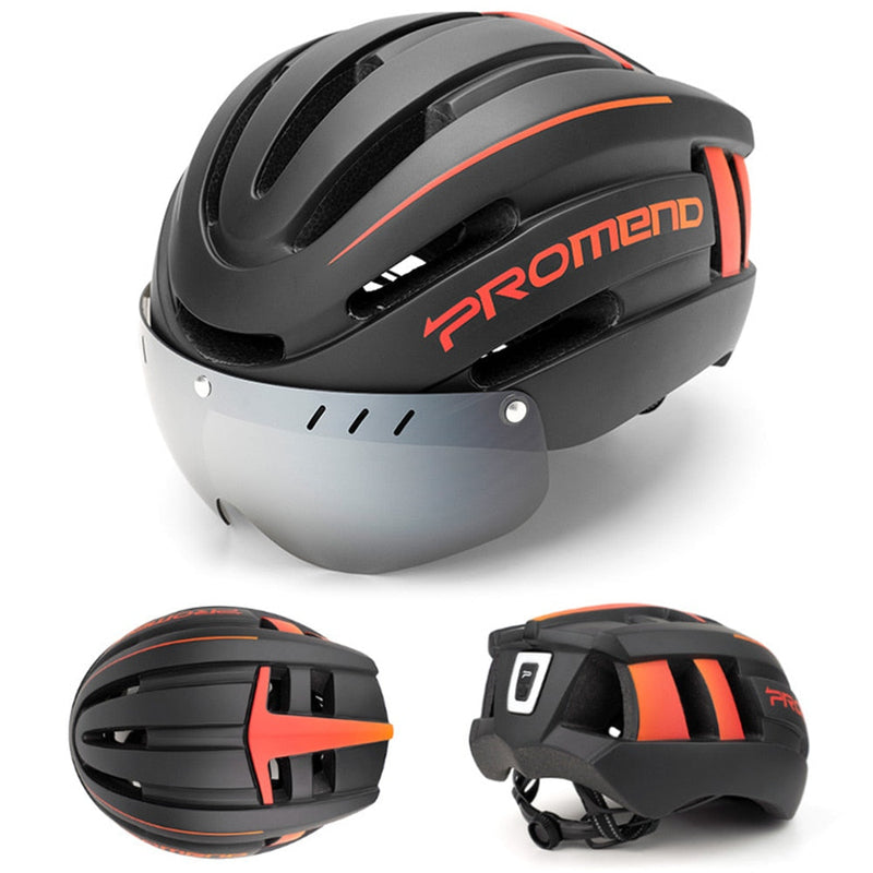 Capacete Ciclismo com Luz Traseira e Viseira Magnética Masculino/Feminino Promend