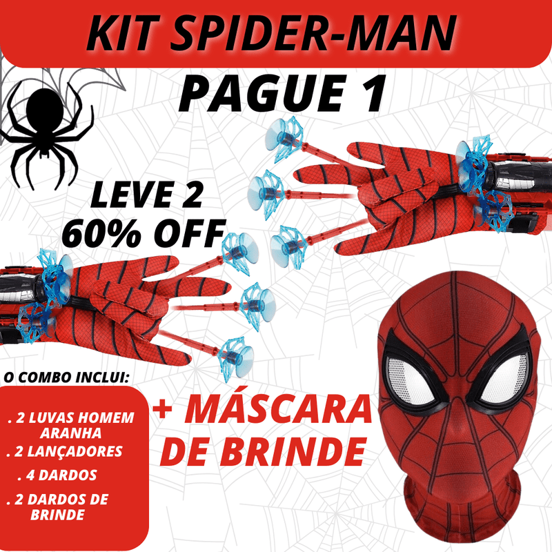 Kit Spider Man - Luva Lança Teias Homem-Aranha + Máscara