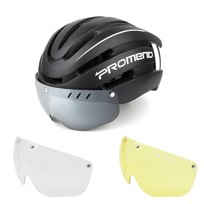 Capacete Ciclismo com Luz Traseira e Viseira Magnética Masculino/Feminino Promend