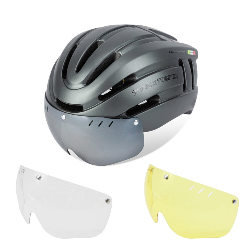 Capacete Ciclismo com Luz Traseira e Viseira Magnética Masculino/Feminino Promend