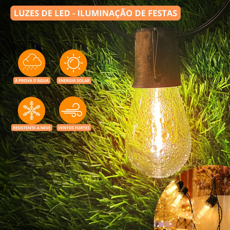 Luzes de LED Solar | Varal de Luzes Iluminação de Natal, Casamento & Casual